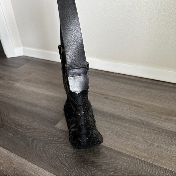 CEM vintage black leather woven shoulder bag purse - Picture 4 of 8